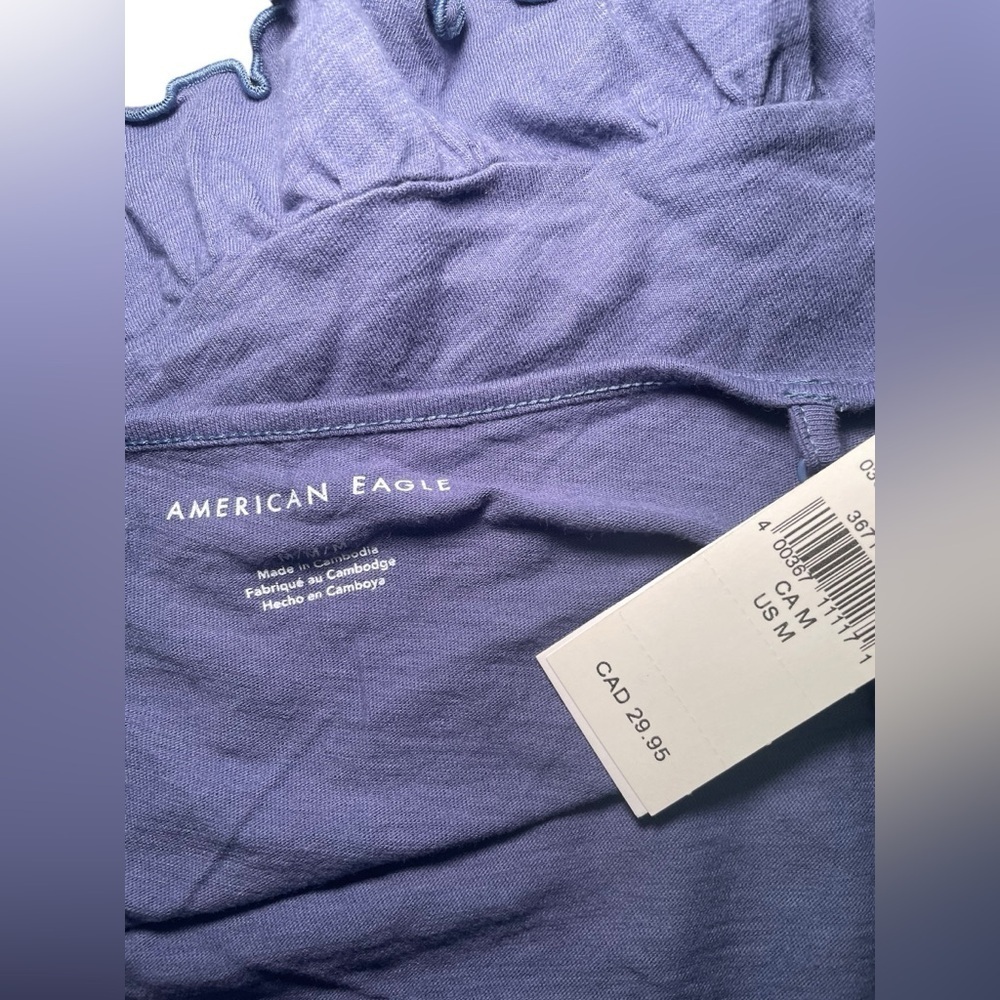 American Eagle New Blue Cropped Relaxed Ruffle Bottom Tank Top Size Medium - Picture 5 of 5